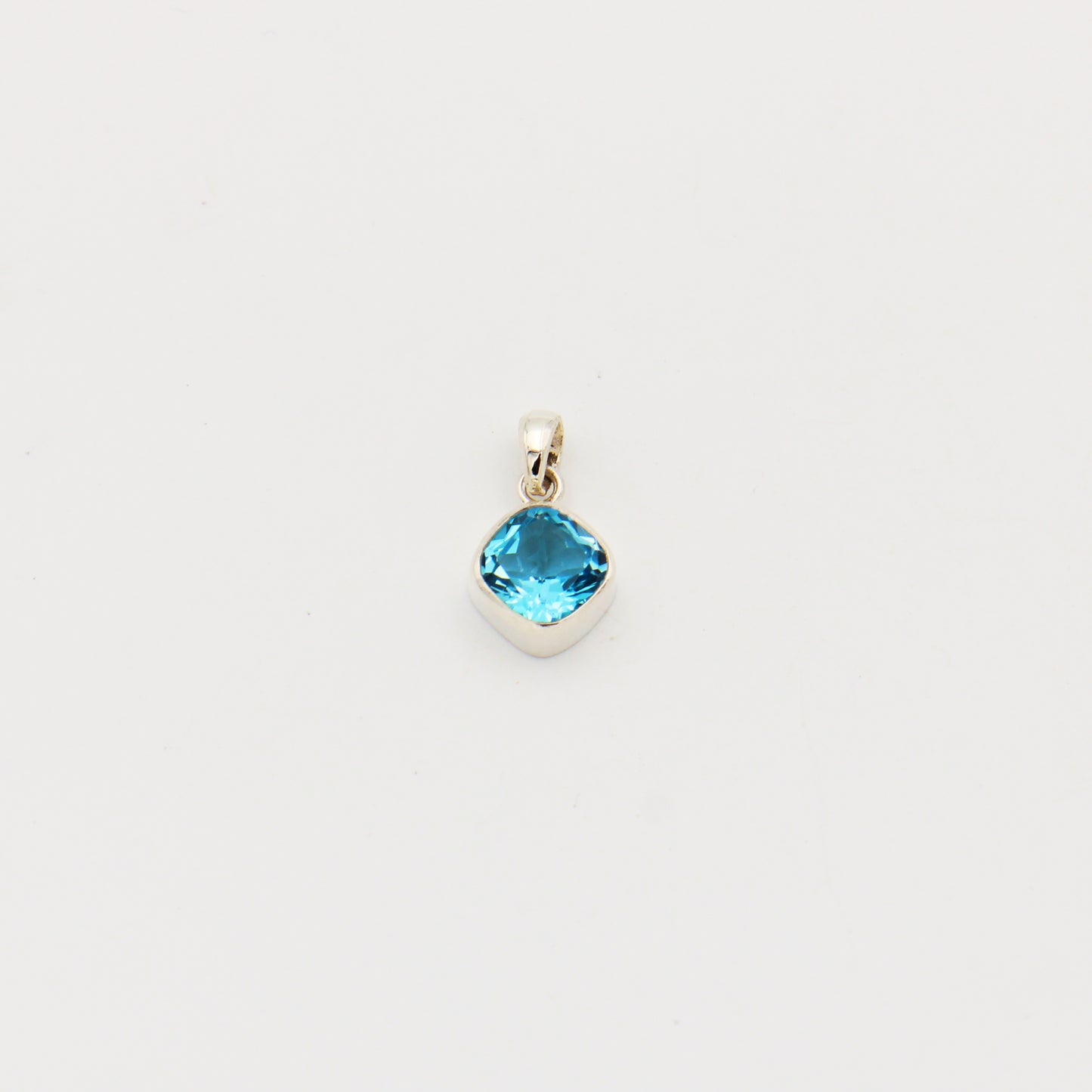 Blue Topaz Cushion Cut Sterling Pendant