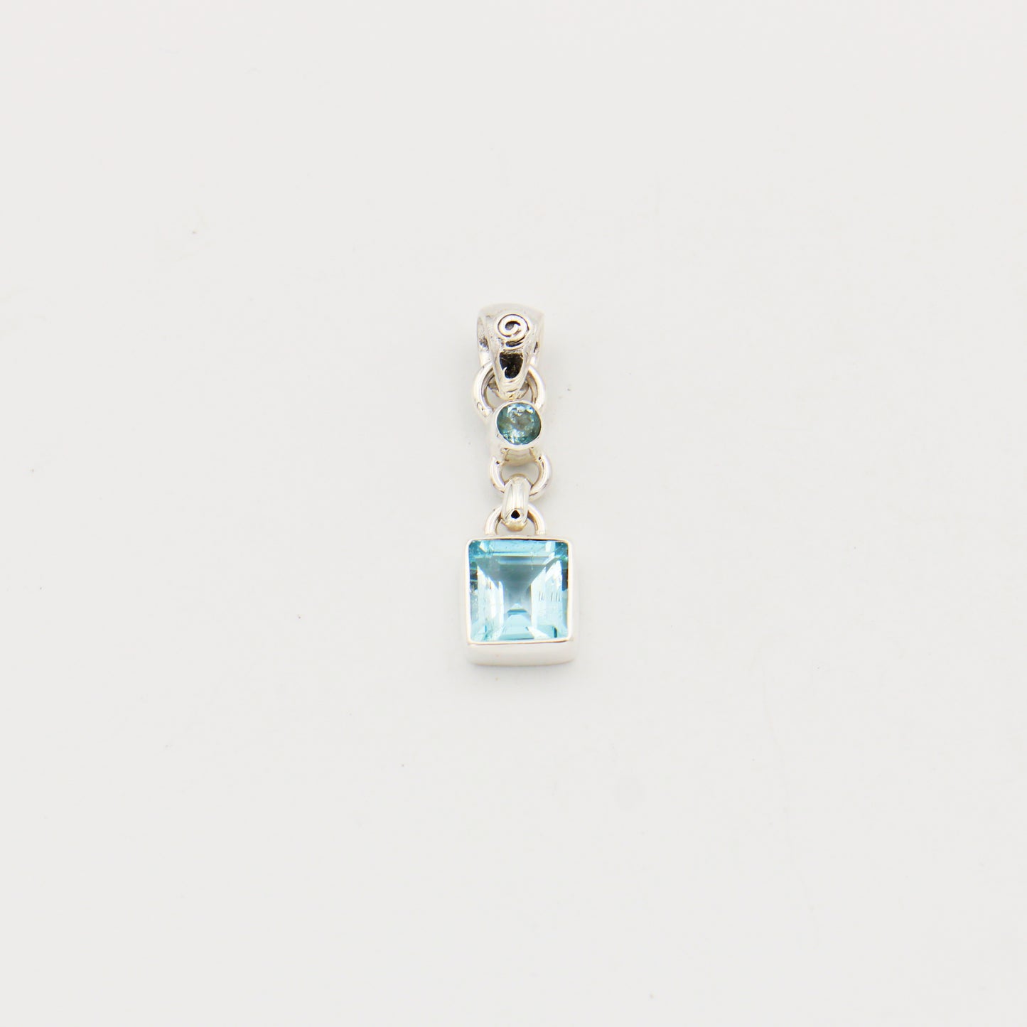 Blue Topaz Square & Tiny Round Sterling Pendant