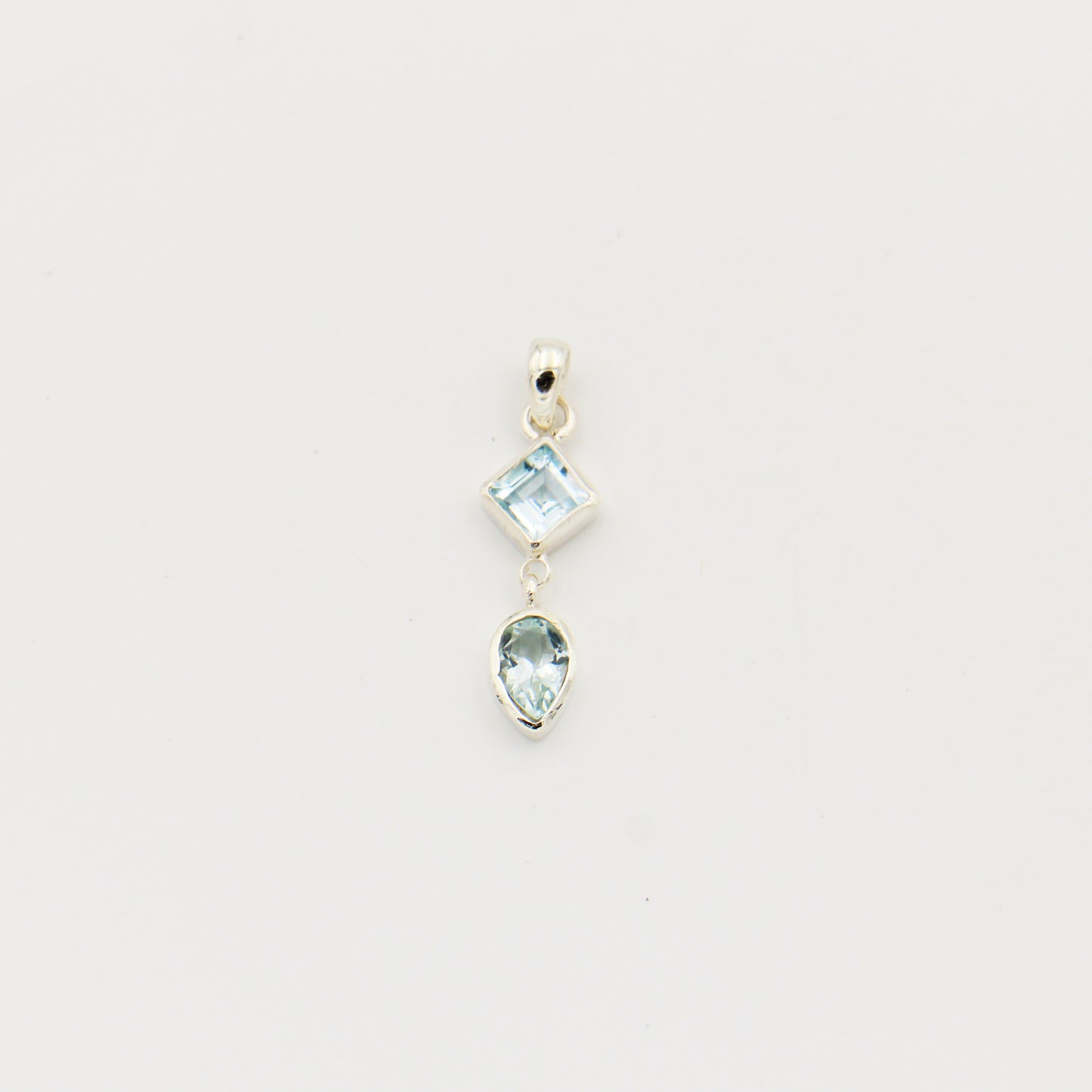Aquamarine 2 Stone Sterling Silver Drop Pendant