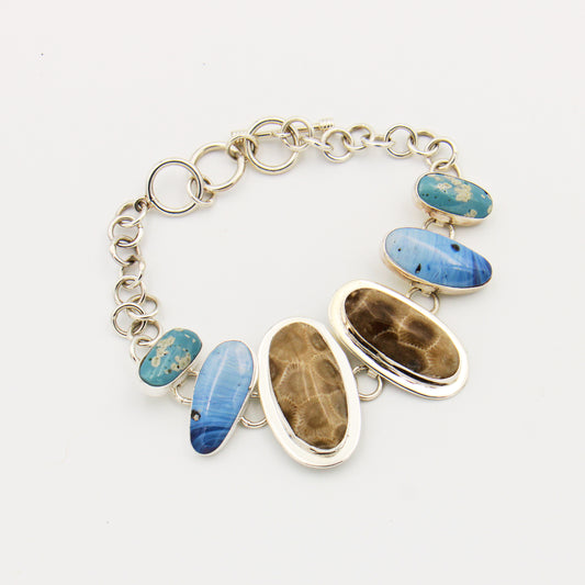 Petoskey Stone & Leland Blue Sterling Statement Bracelet