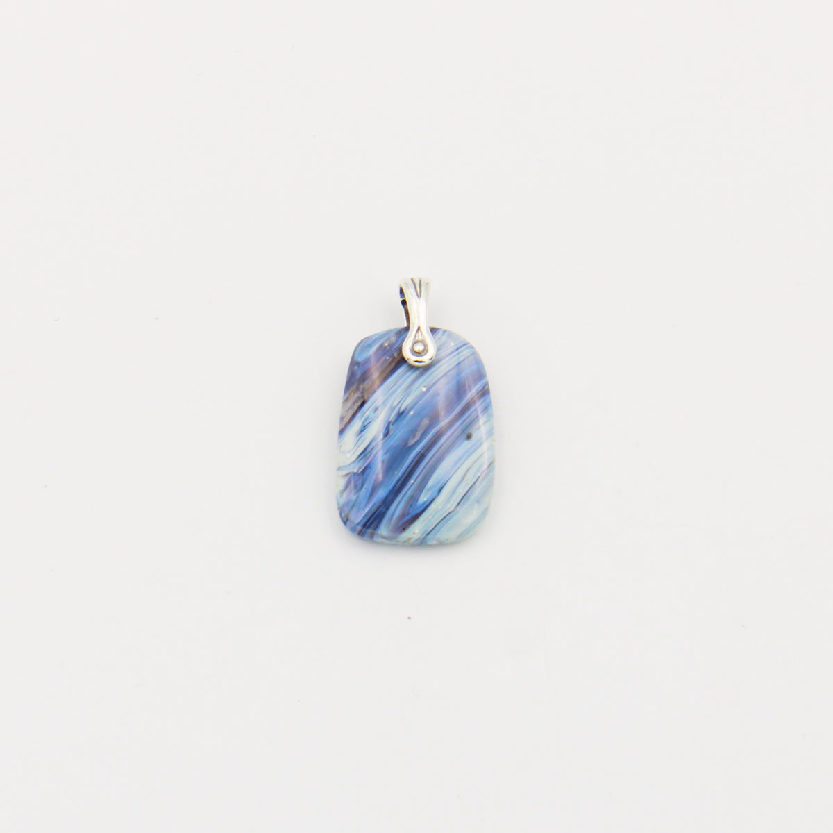Leland Blue Stripey Rectangle Drilled Sterling Pendant