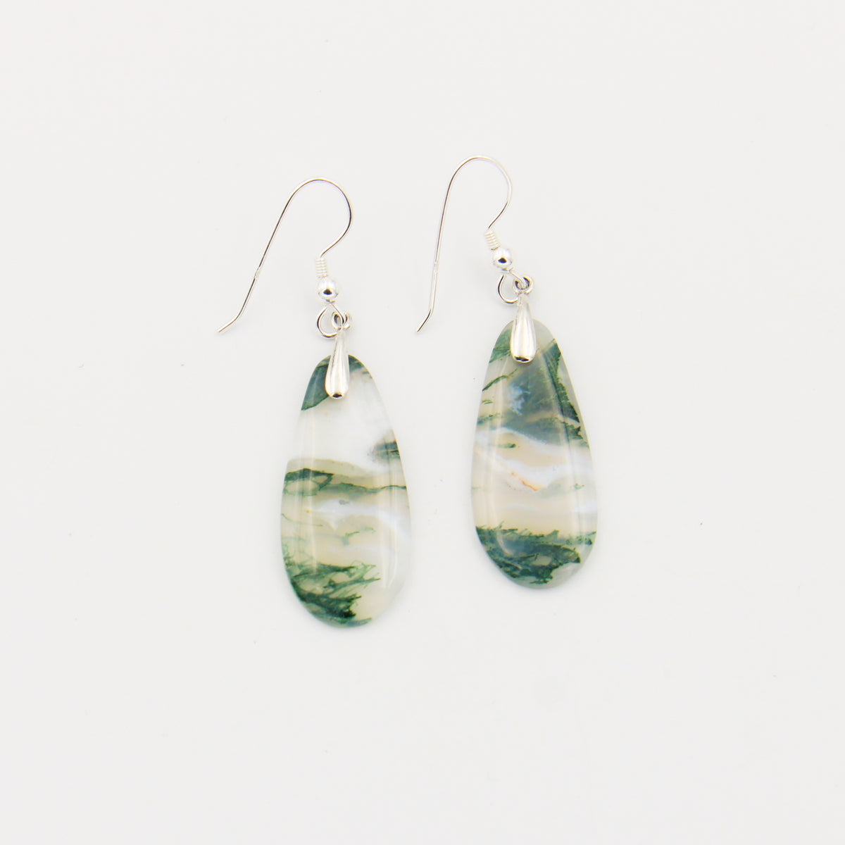 Moss Agate Slice Sterling Earrings