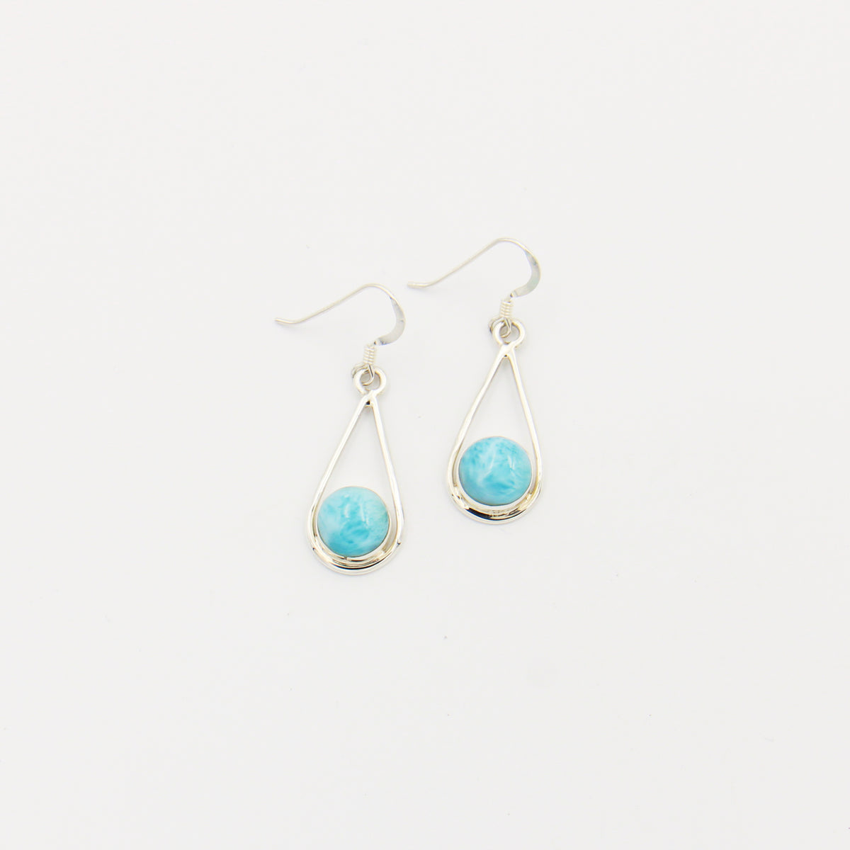 Larimar Round Sterling Drop Earrings 9mm