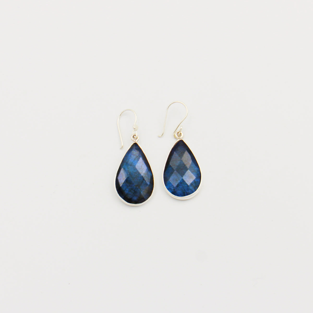 Labradorite Large Faceted Teardrop Sterling Earrings