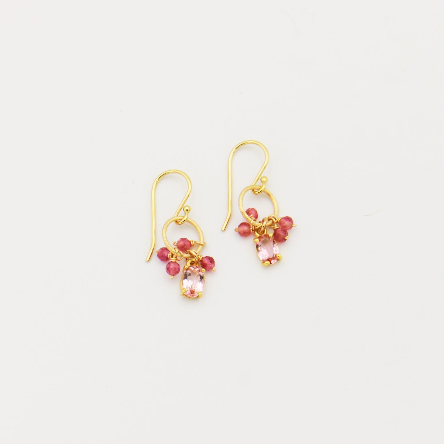 Pink Tourmaline GF Cluster Earrings