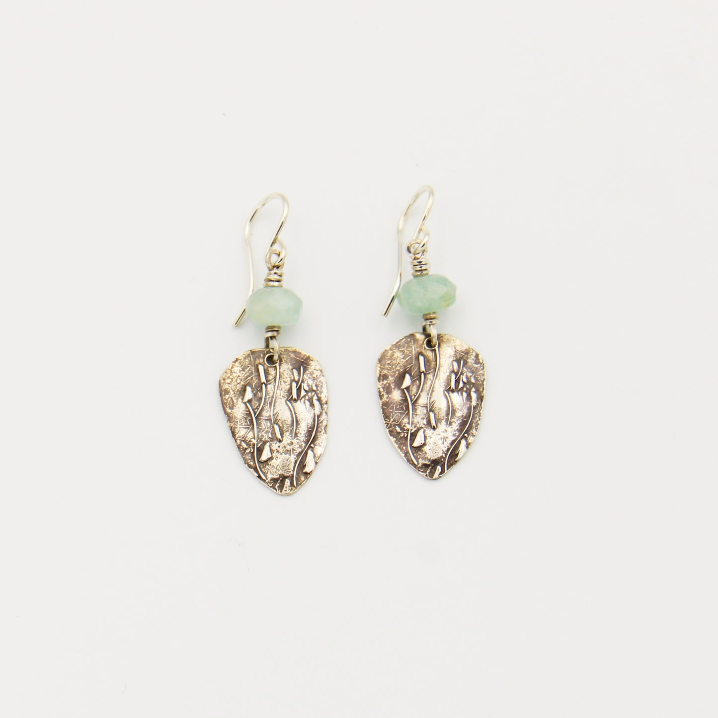 Aquamarine Bead & Sterling Shield Earrings