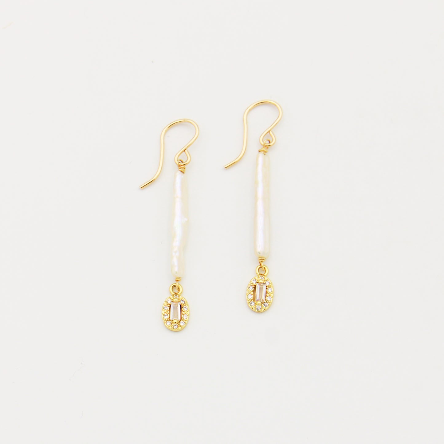 Biwa Pearl Bar GF Pave Earrings with Quartz