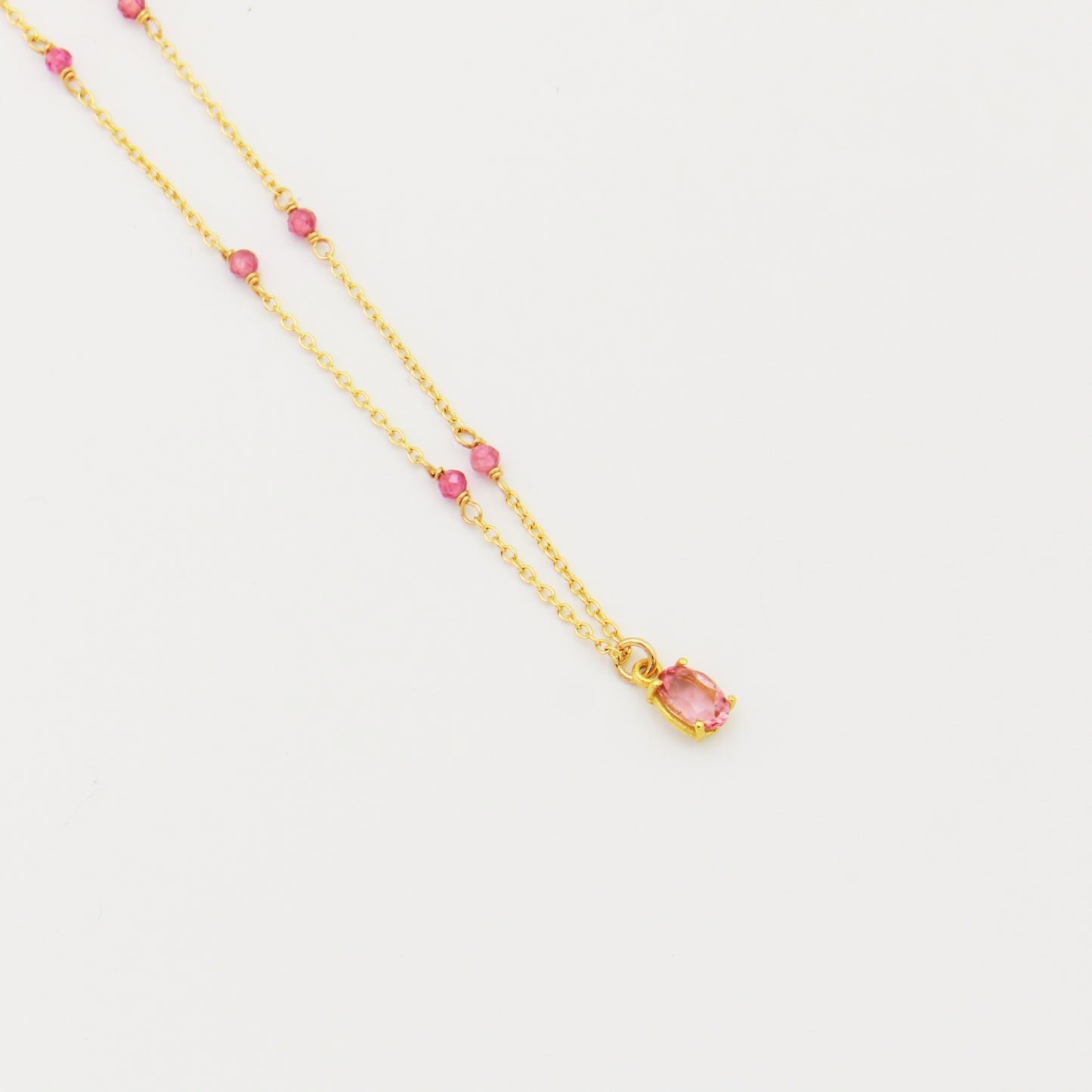 Pink Tourmaline Oval GF Beaded Necklace 16-18"