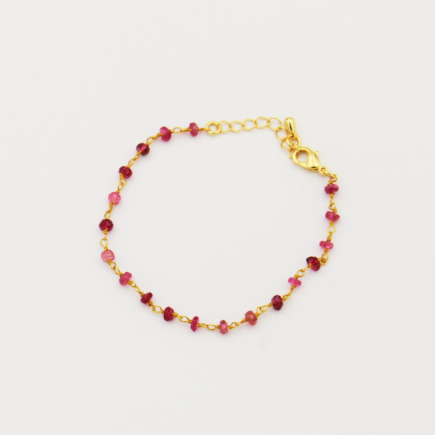 Pink Tourmaline Dainty Bead & GF Bracelet 6.5-7.5"