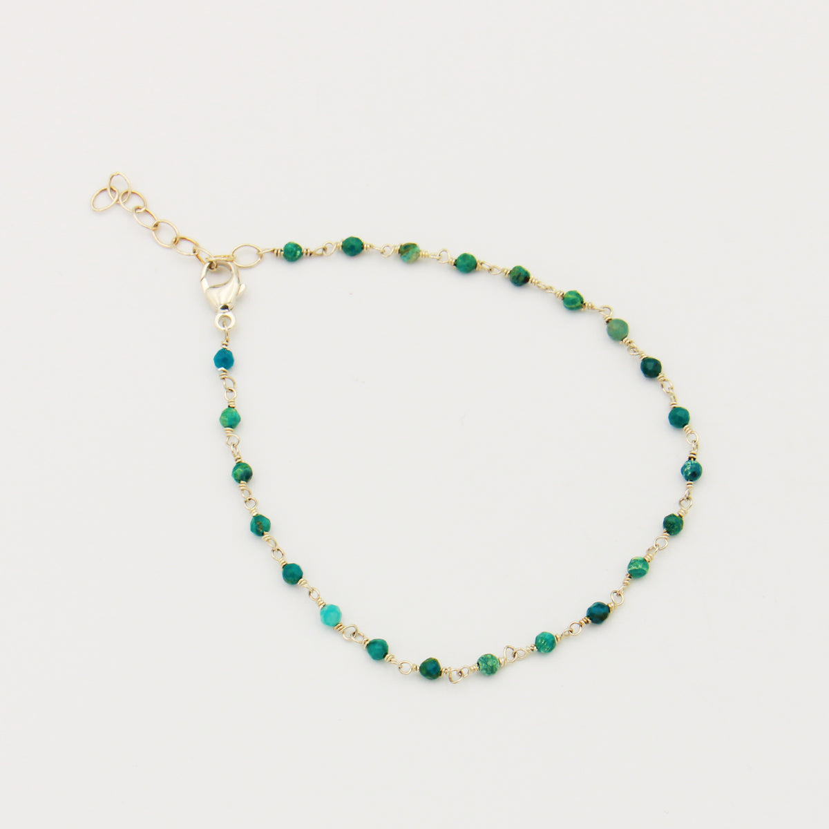Chrysocolla Dainty Bead & Sterling Bracelet 6.5-7.5"