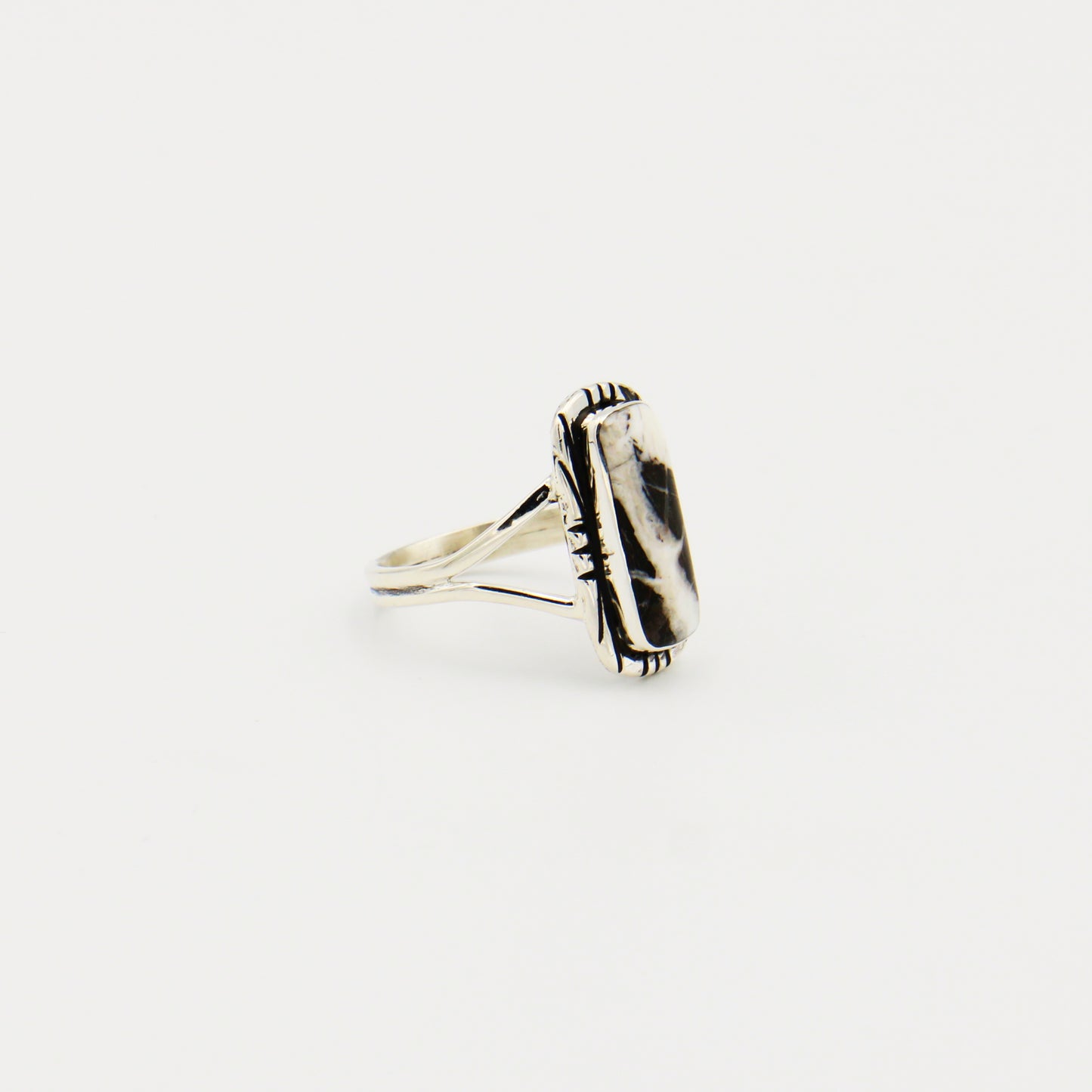 White Buffalo Rectangle Split Shank Sterling Ring Size 9