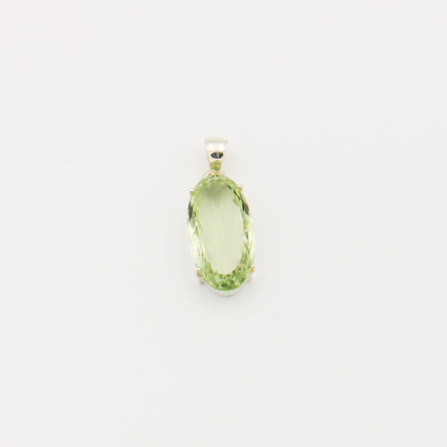Green Amethyst Long Oval Sterling Prong Pendant