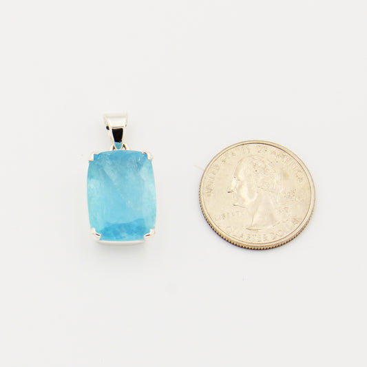 Aquamarine Faceted Prong Sterling Pendant