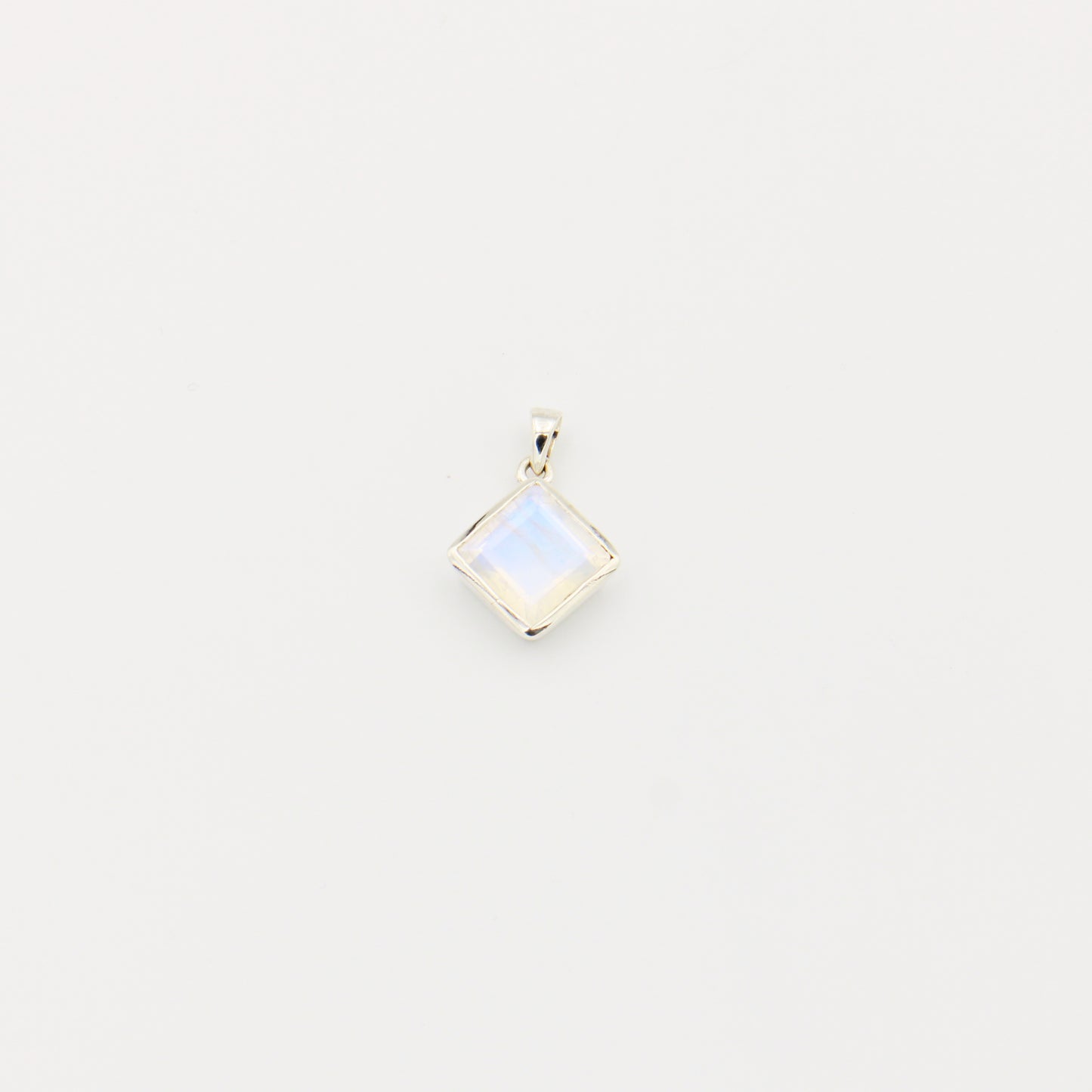 Rainbow Moonstone Faceted Square Sterling Pendant