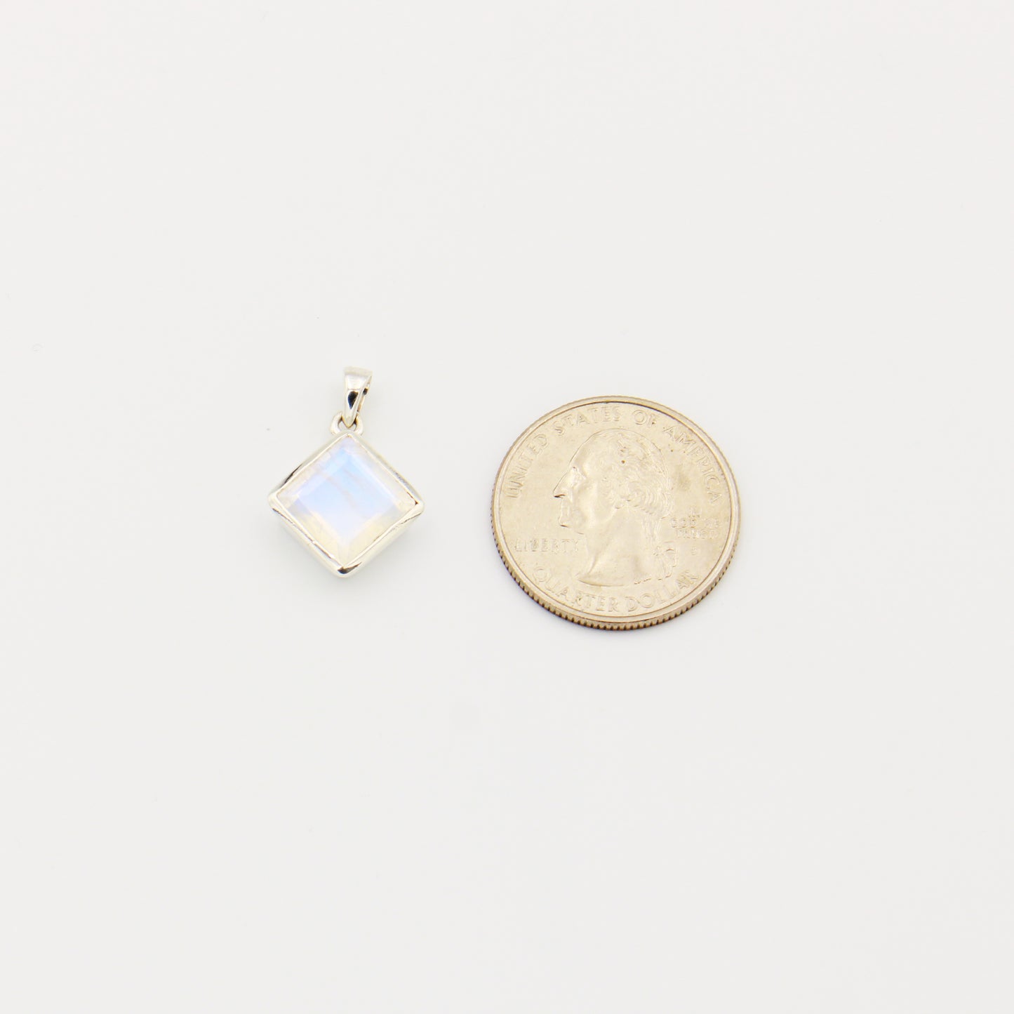 Rainbow Moonstone Faceted Square Sterling Pendant