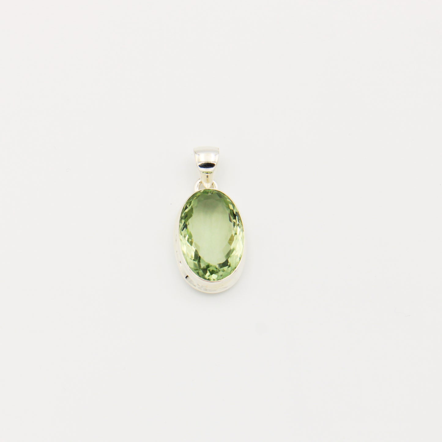 Green Amethyst Large Oval Sterling Bezel Pendant