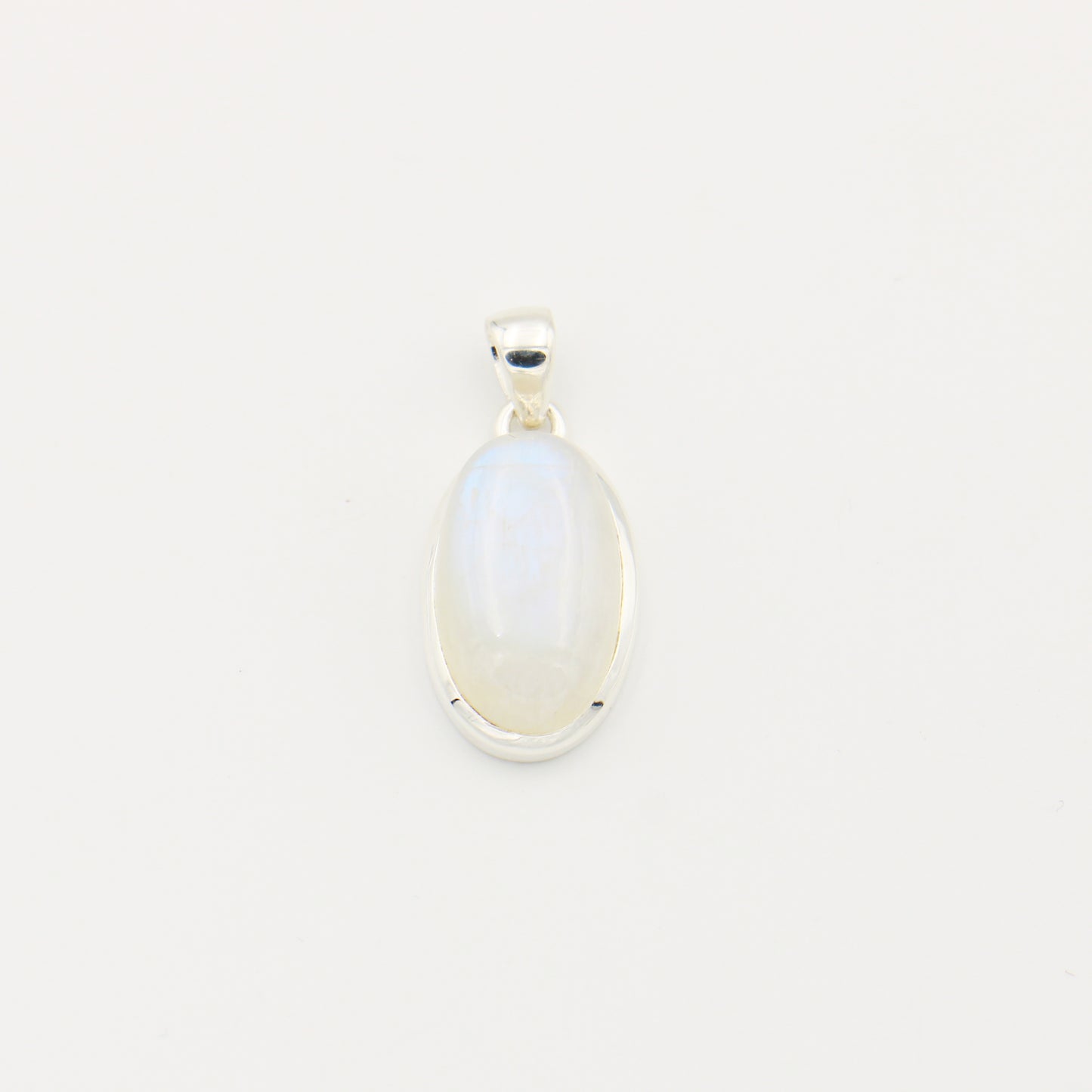 Rainbow Moonstone Long Oval Cabochon Sterling Pendant