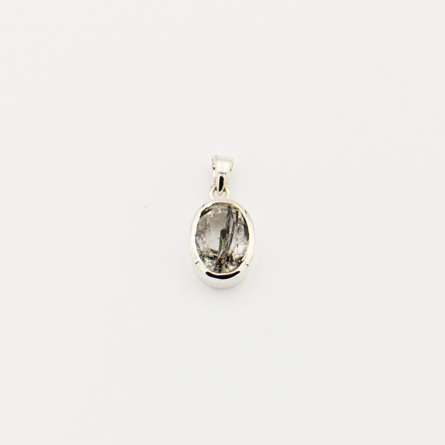 Black Rutilated Quartz Oval Sterling Pendant