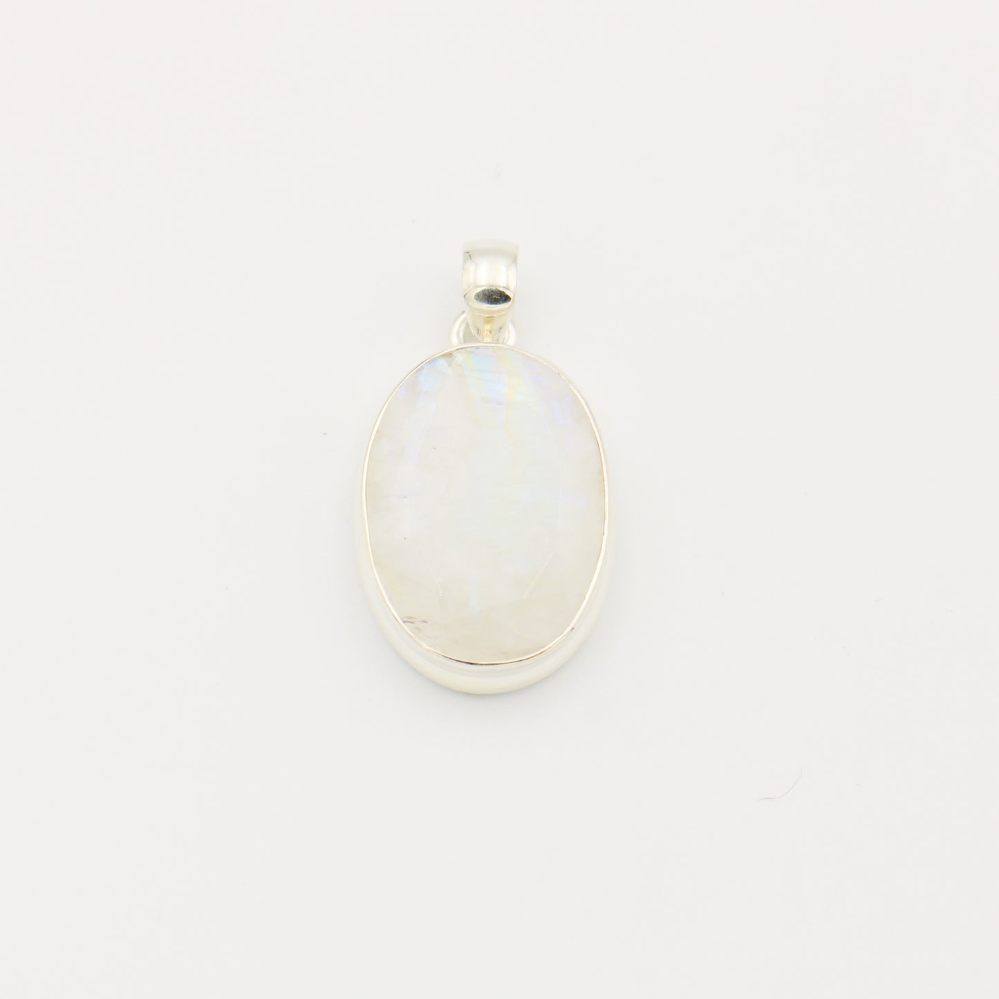 Rainbow Moonstone Oval Faceted Sterling Pendant