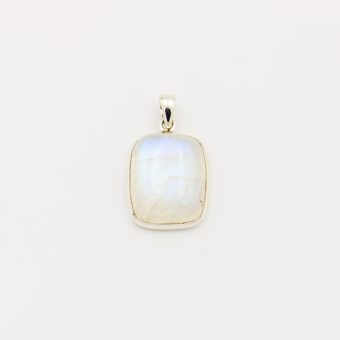 Rainbow Moonstone Rectangle Cabochon Sterling Pendant