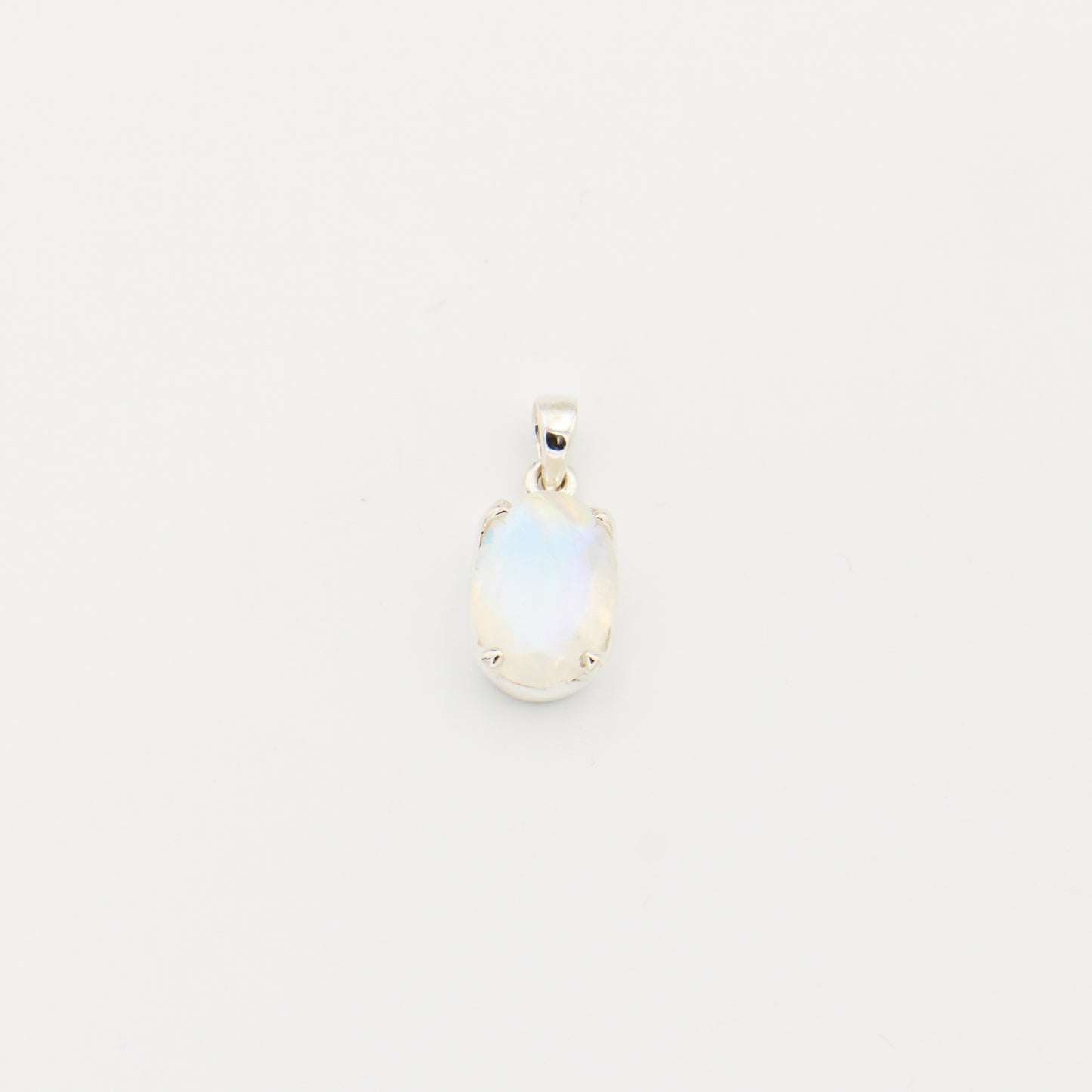 Rainbow Moonstone Oval Faceted Sterling Pendant