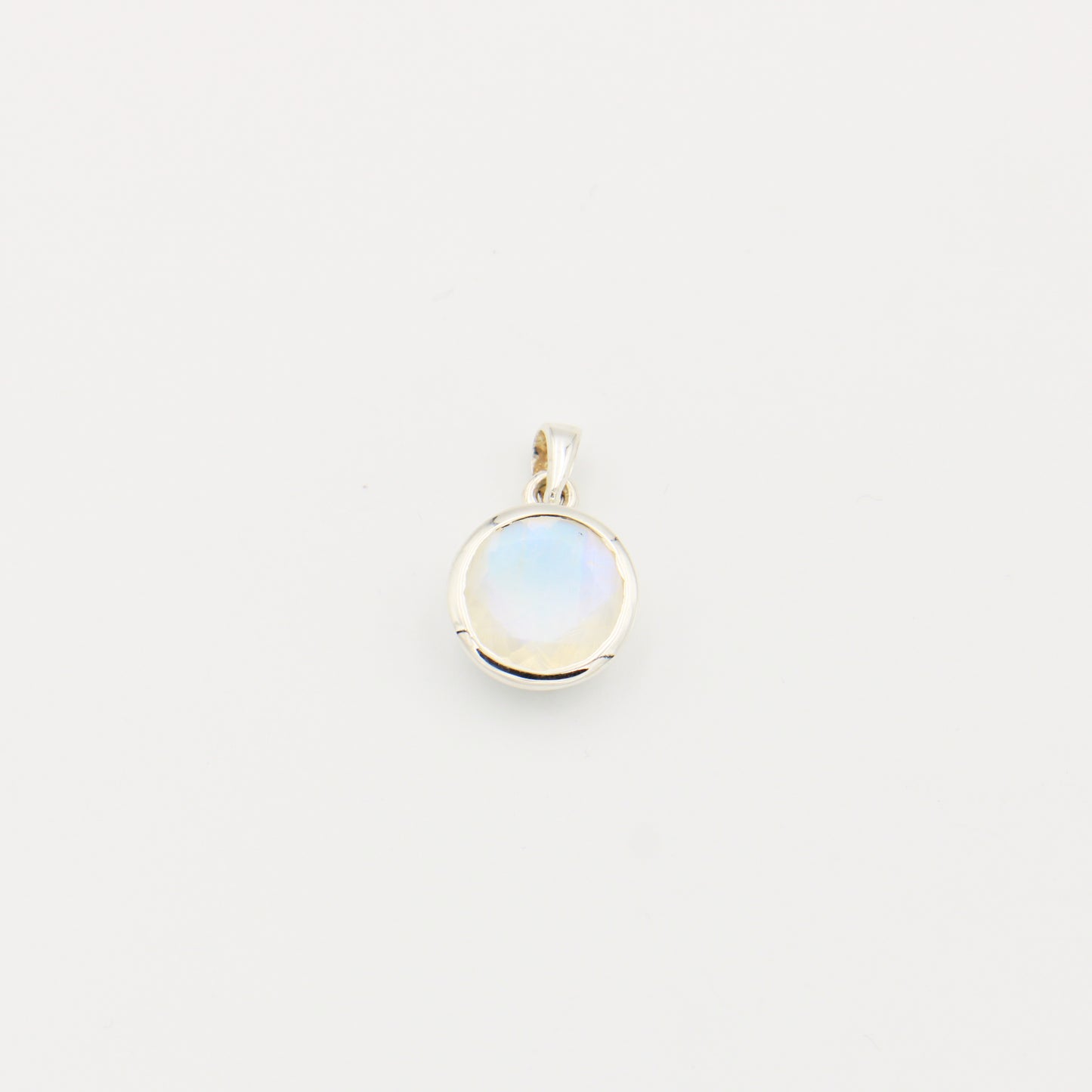 Rainbow Moonstone Round Faceted Sterling Pendant