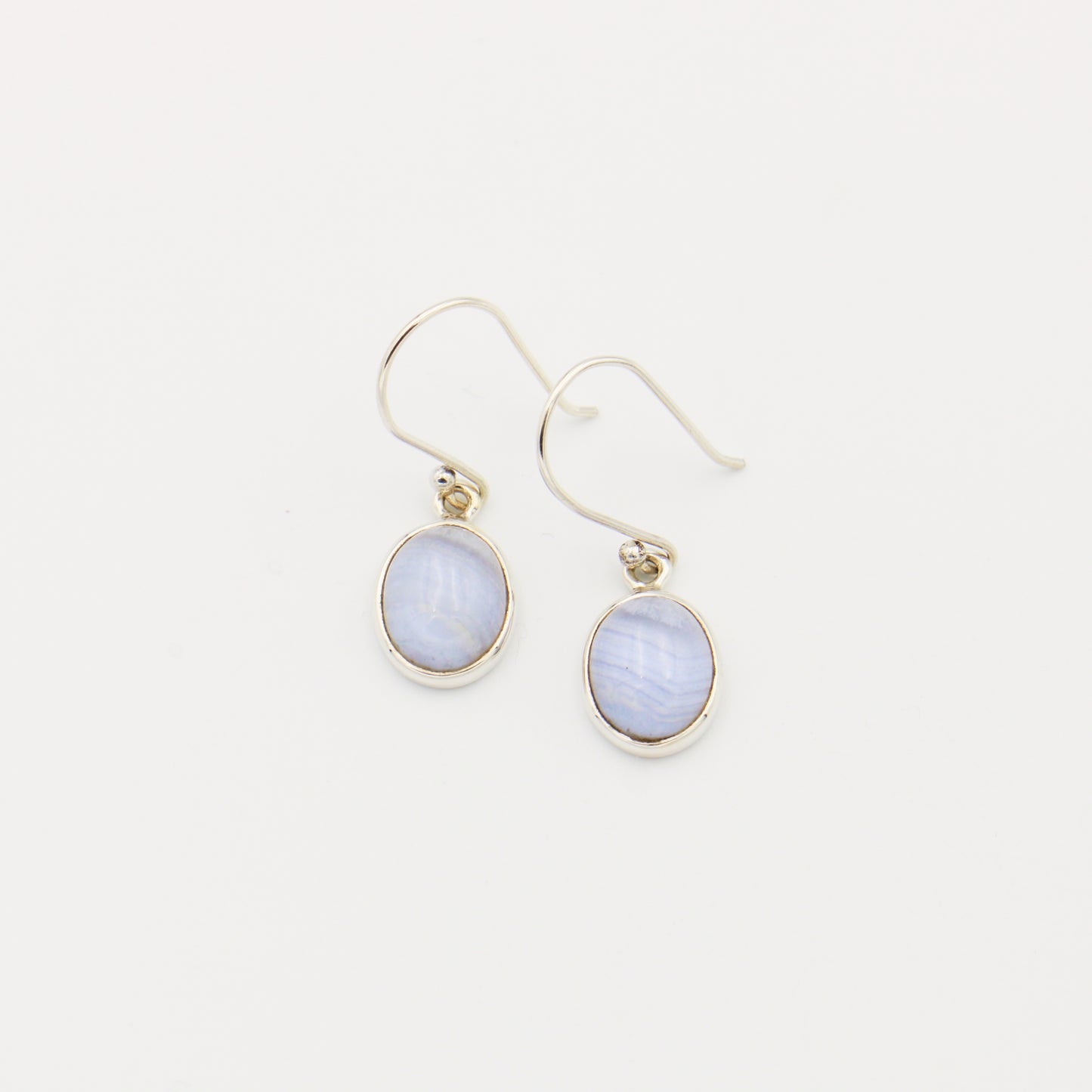 Blue Lace Agate Small Oval Sterling Earrings