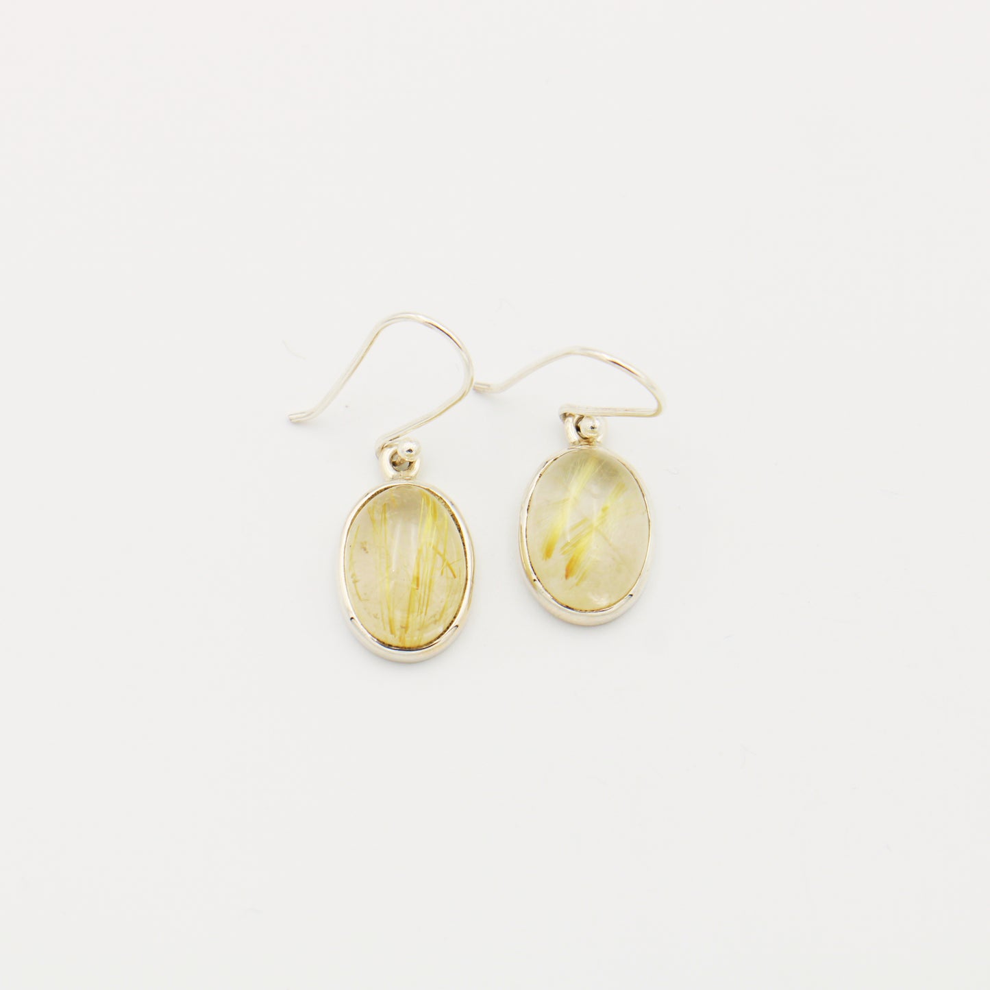 Rutilated Quartz Oval Cabochon Sterling Earrings