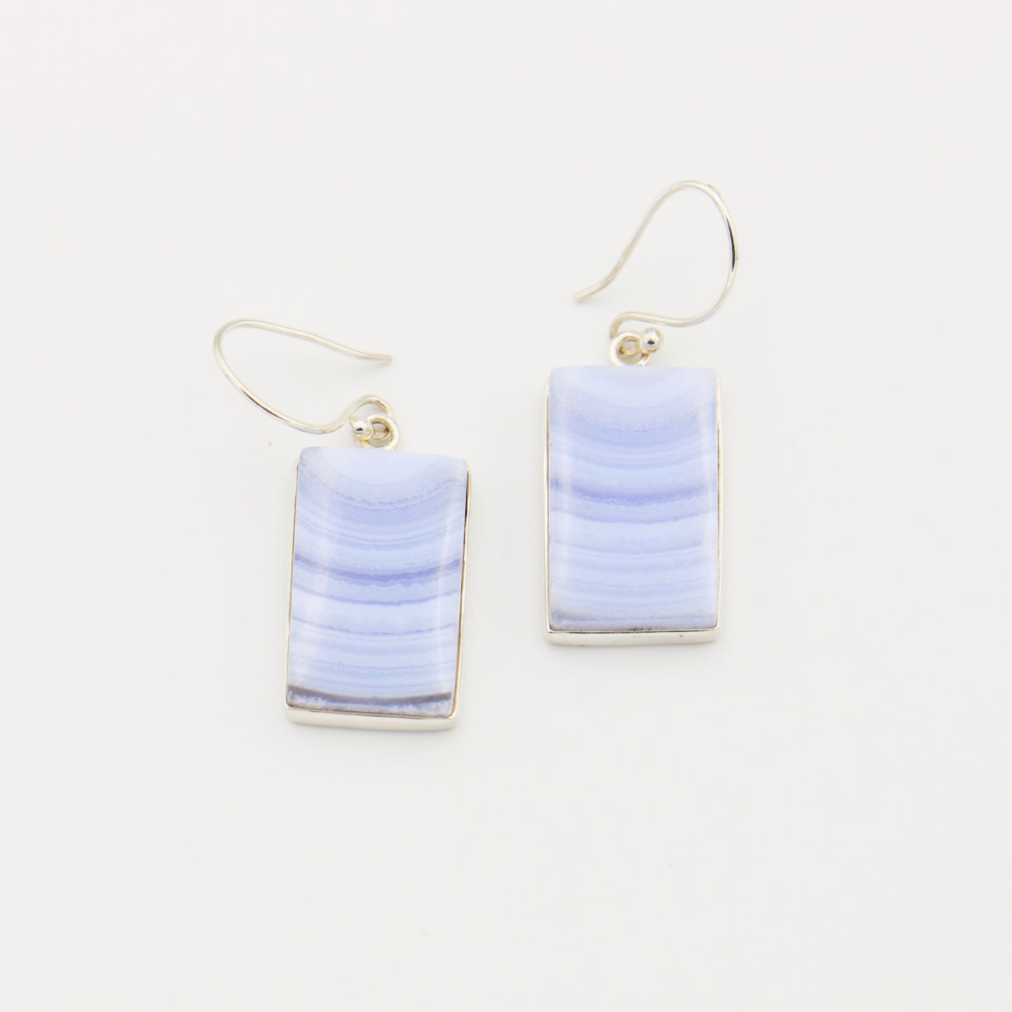 Blue Lace Agate Rectangle Sterling Earrings