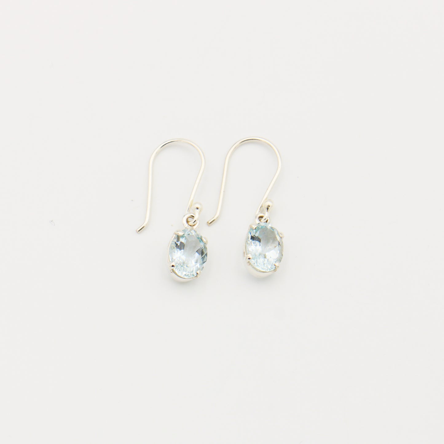 Aquamarine Oval Sterling Silver Prong Earrings
