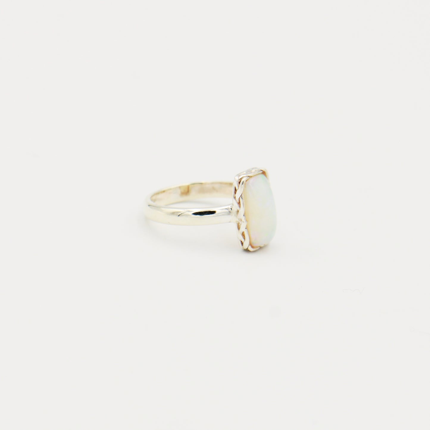 Ethiopian Opal Rectangle Braided Sterling Ring Size 6.5