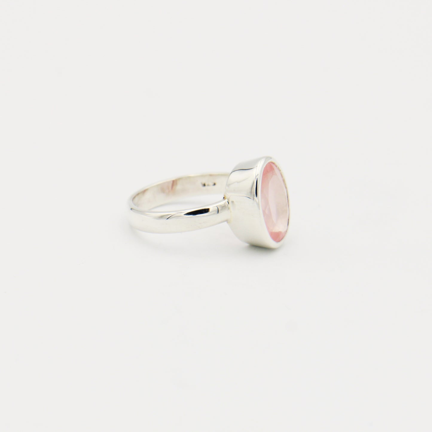Rose Quartz Oval Bezel Sterling Ring Size 8.5