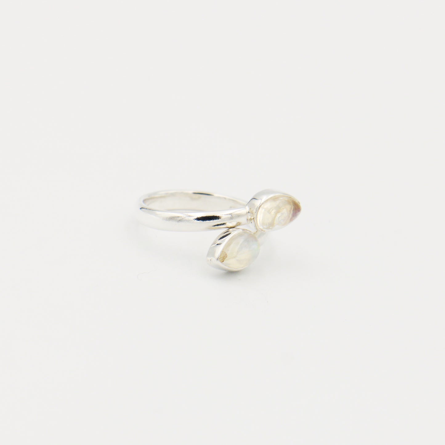Moonstone 2 Stone Teardrop Sterling Ring Size 7.5
