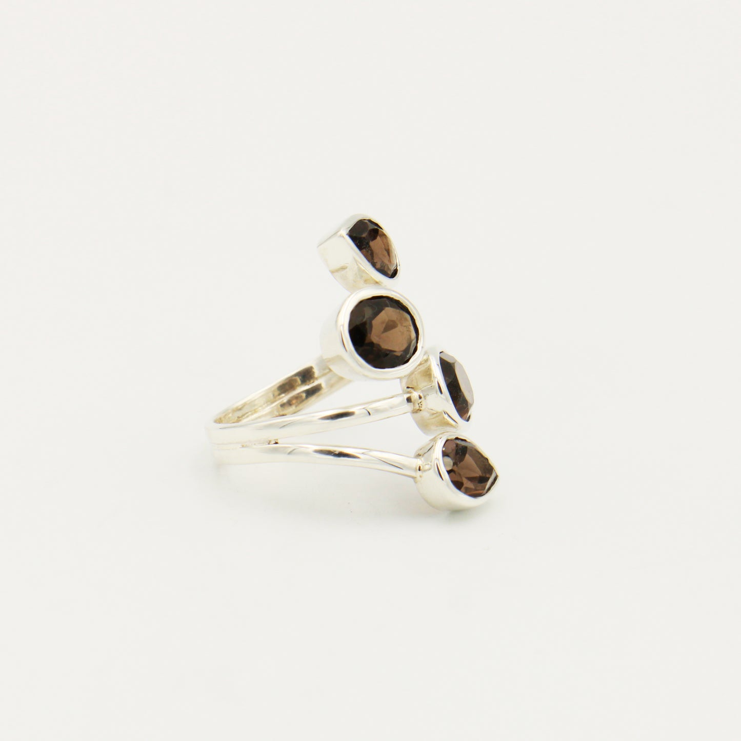 Smoky Quartz 4 Stone Sterling Statement Ring Size 8