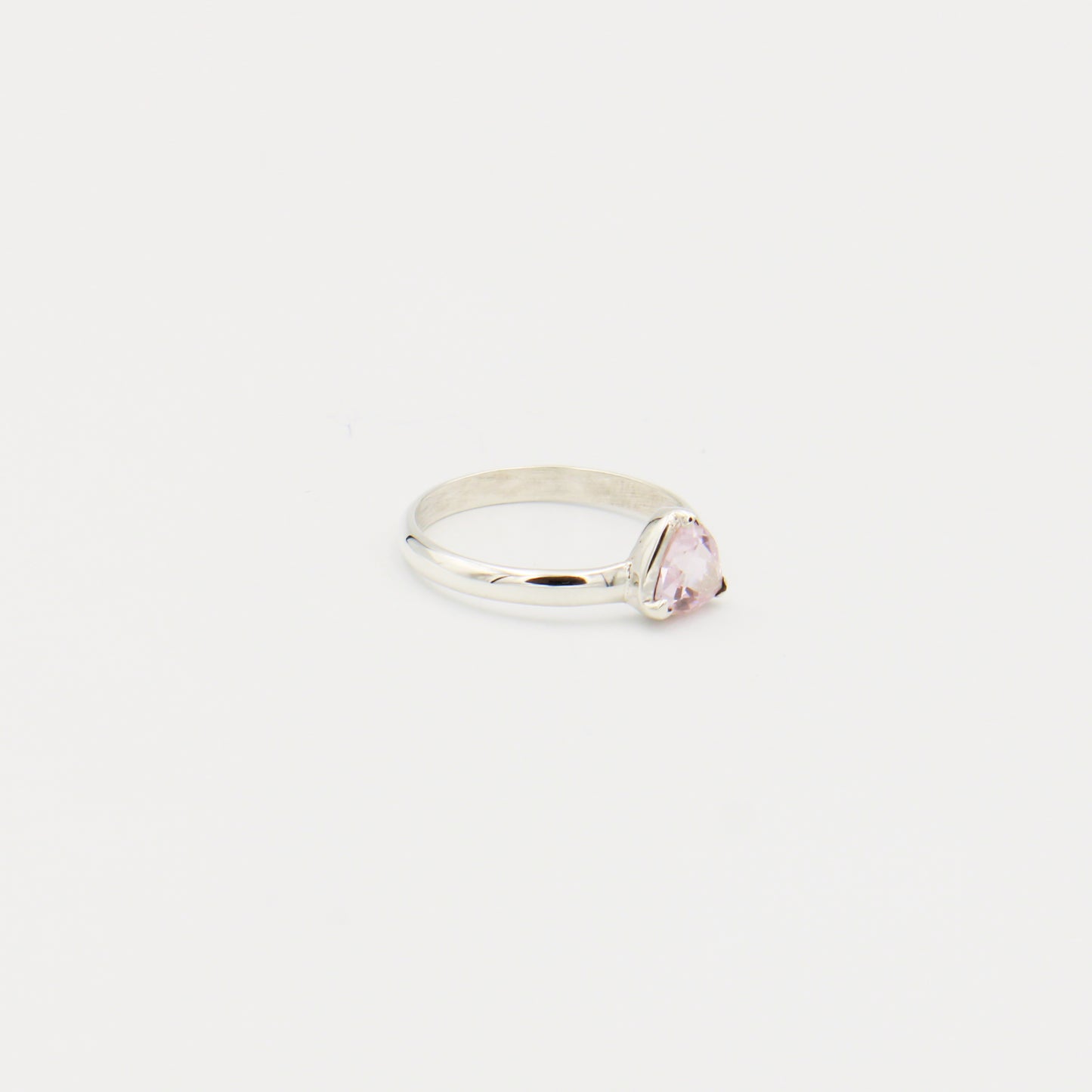 Morganite Triangle Sterling Silver Ring Size 6