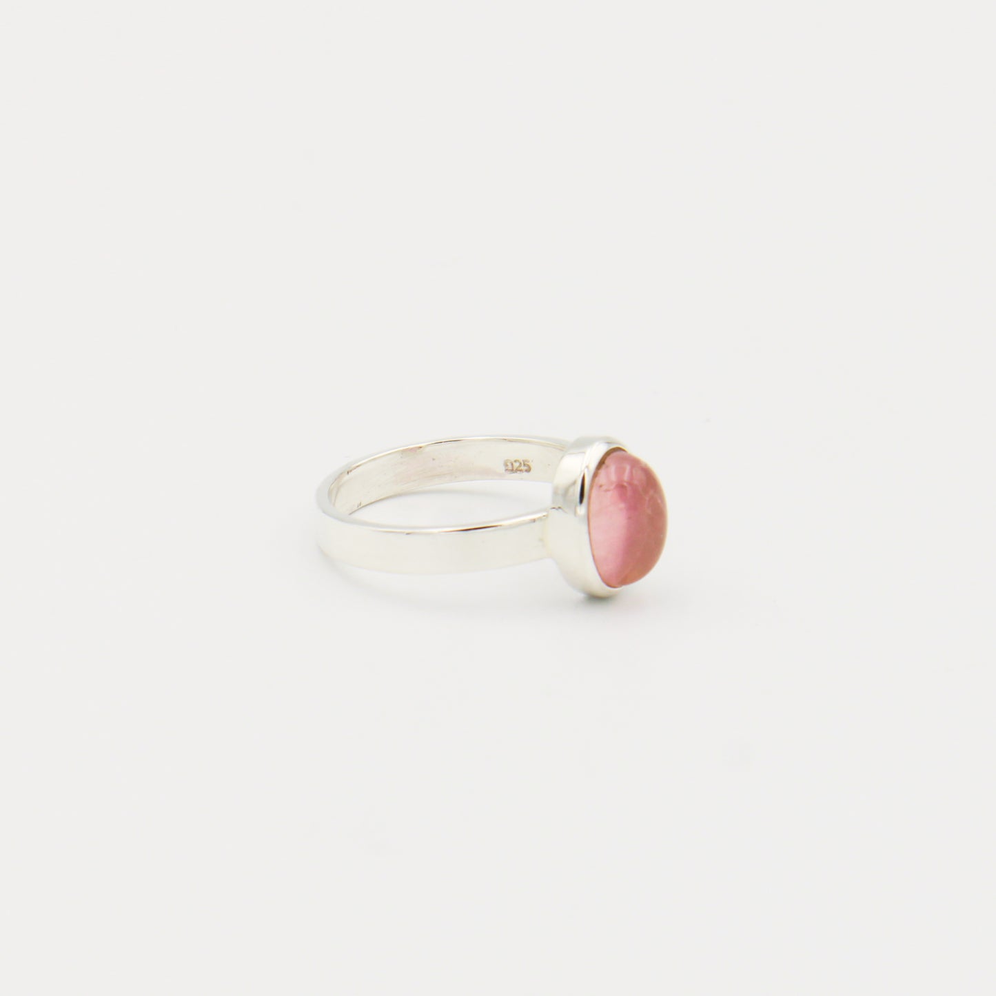 Rose Quartz Cabochon Oval Sterling Ring Size 7.5