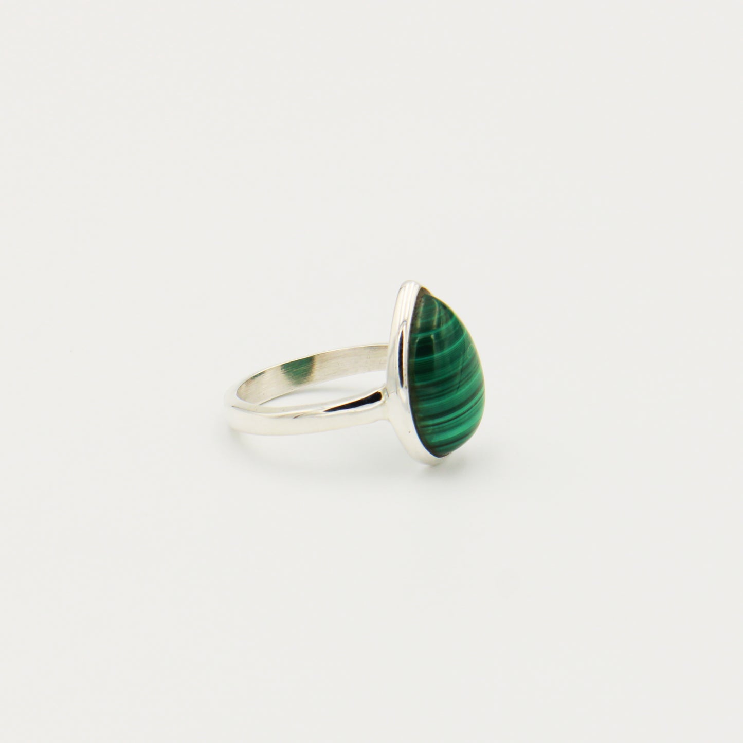 Malachite Pear Sterling Ring Size 8.5