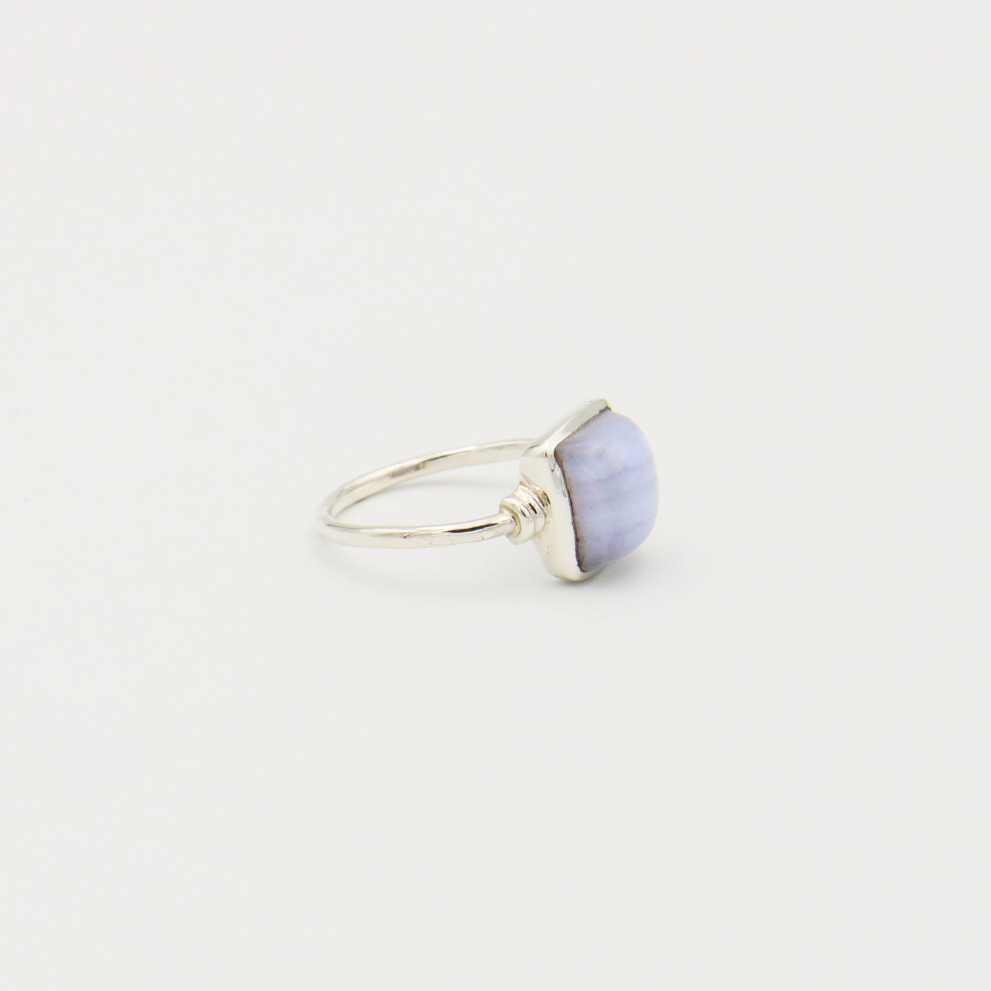 Blue Lace Agate Square Sterling Ring Size 8