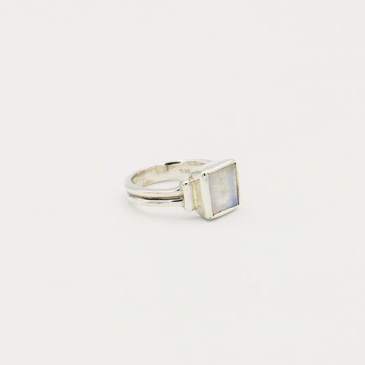 Moonstone Square Faceted Sterling Ring Size 6