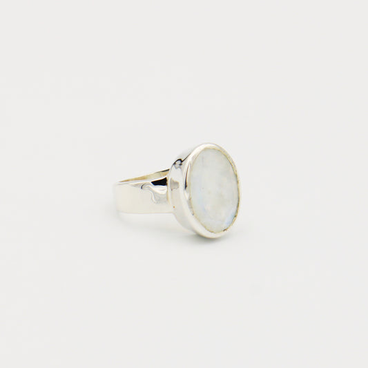 Rainbow Moonstone Faceted Oval Sterling Ring Size 7.5