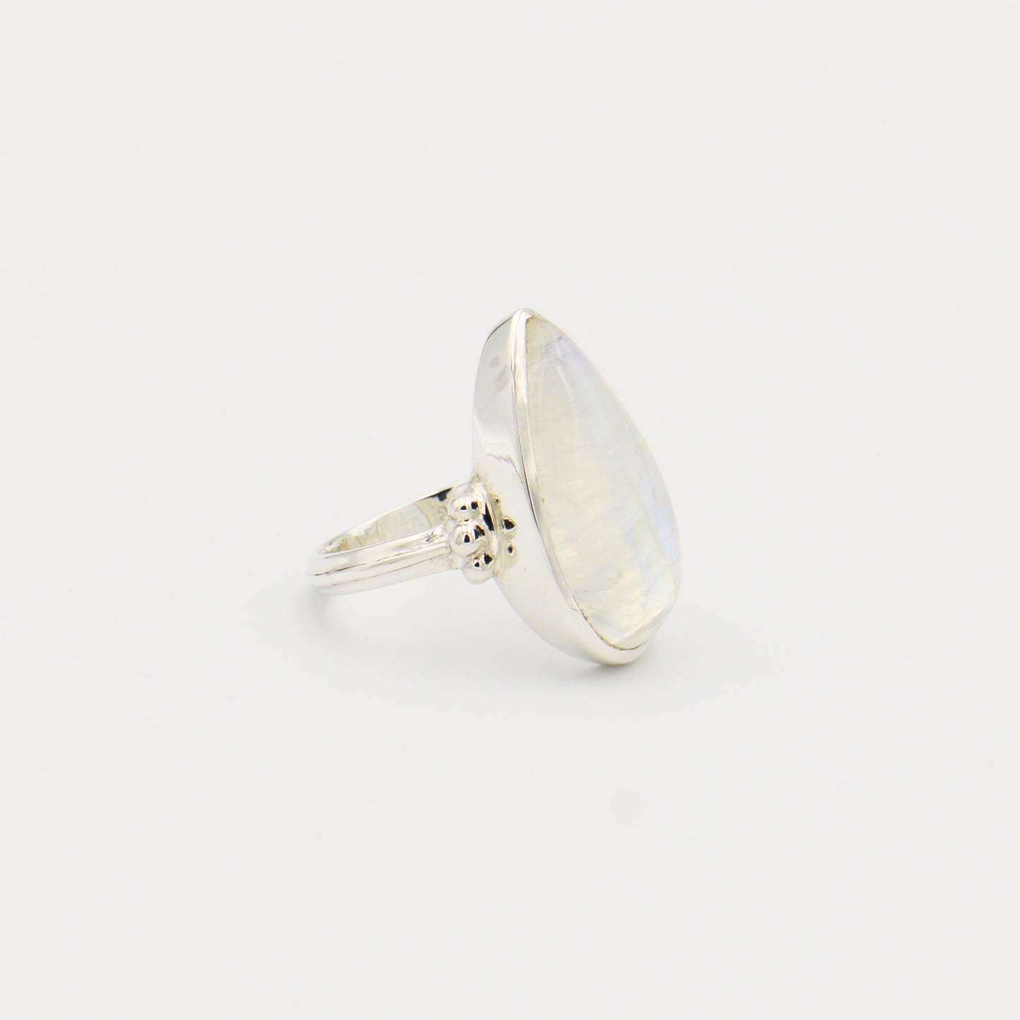 Rainbow Moonstone Large Pearl Sterling Ring Size 8.5