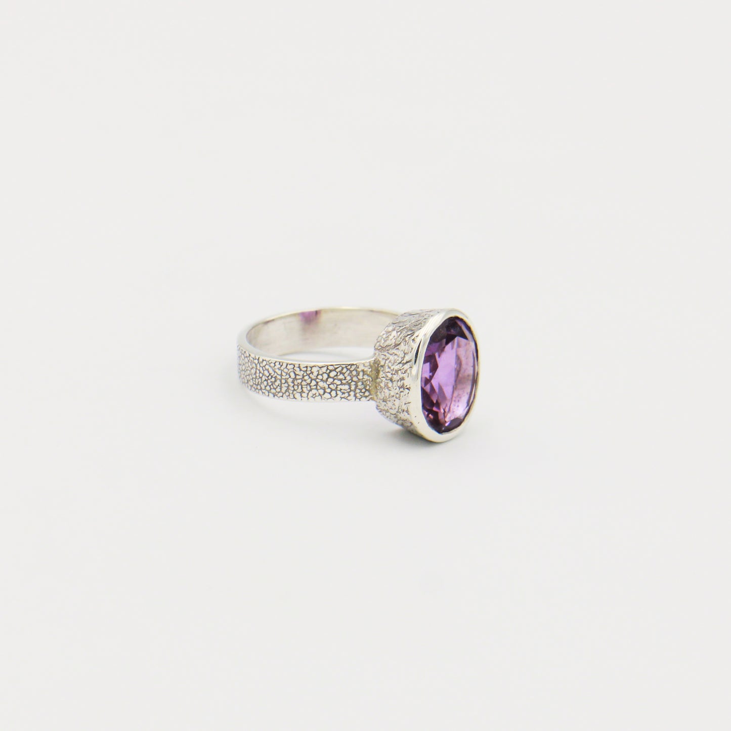 Amethyst Oval Textured Sterling Ring Size 8