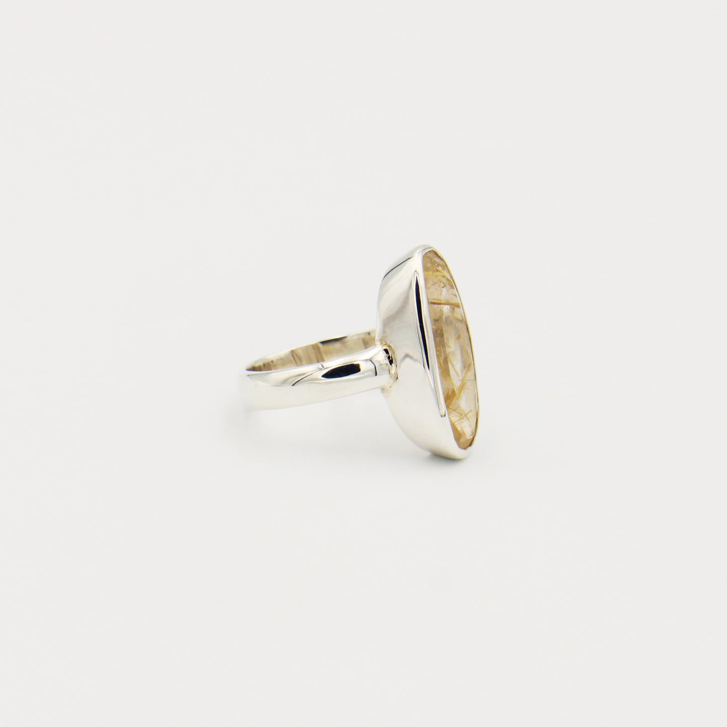 Rutilated Quartz Long Oval Sterling Ring Size 7.5