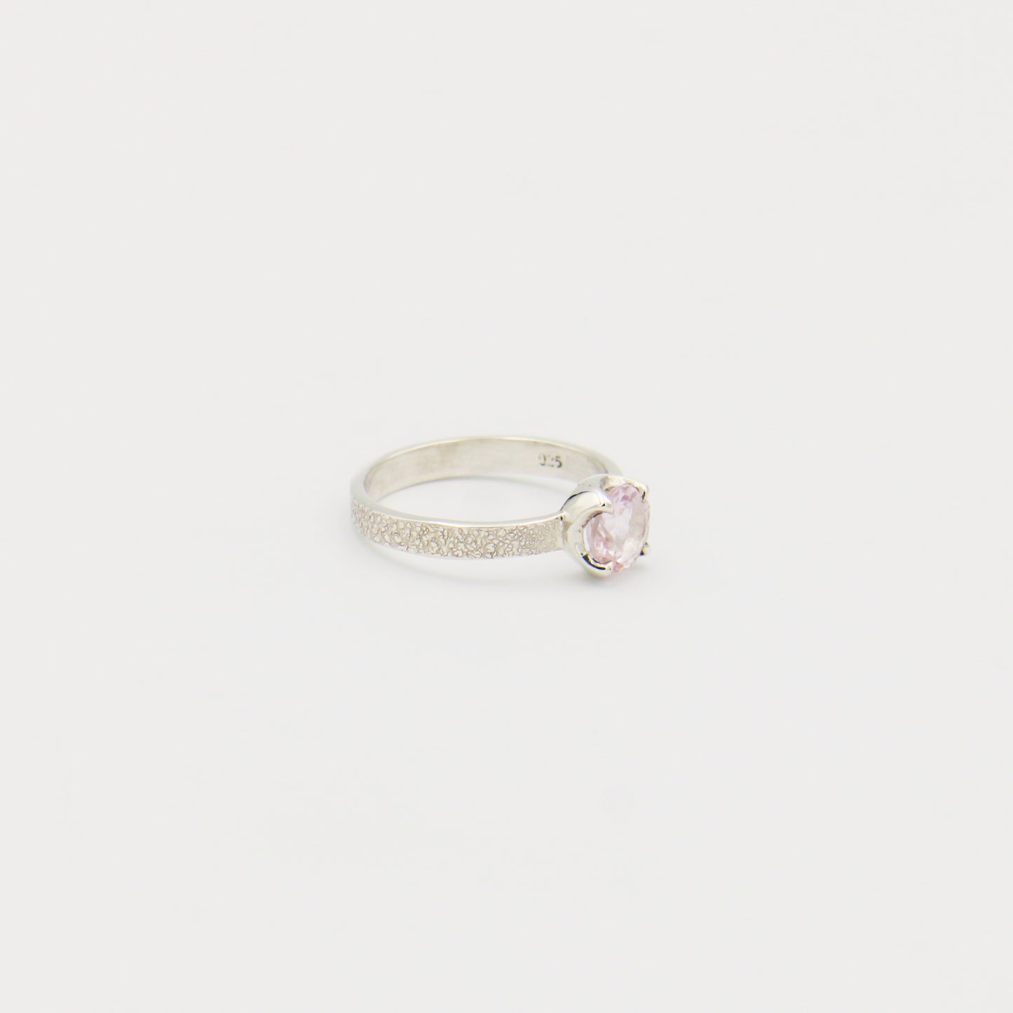 Morganite Round Textured Sterling Silver Ring Size 6