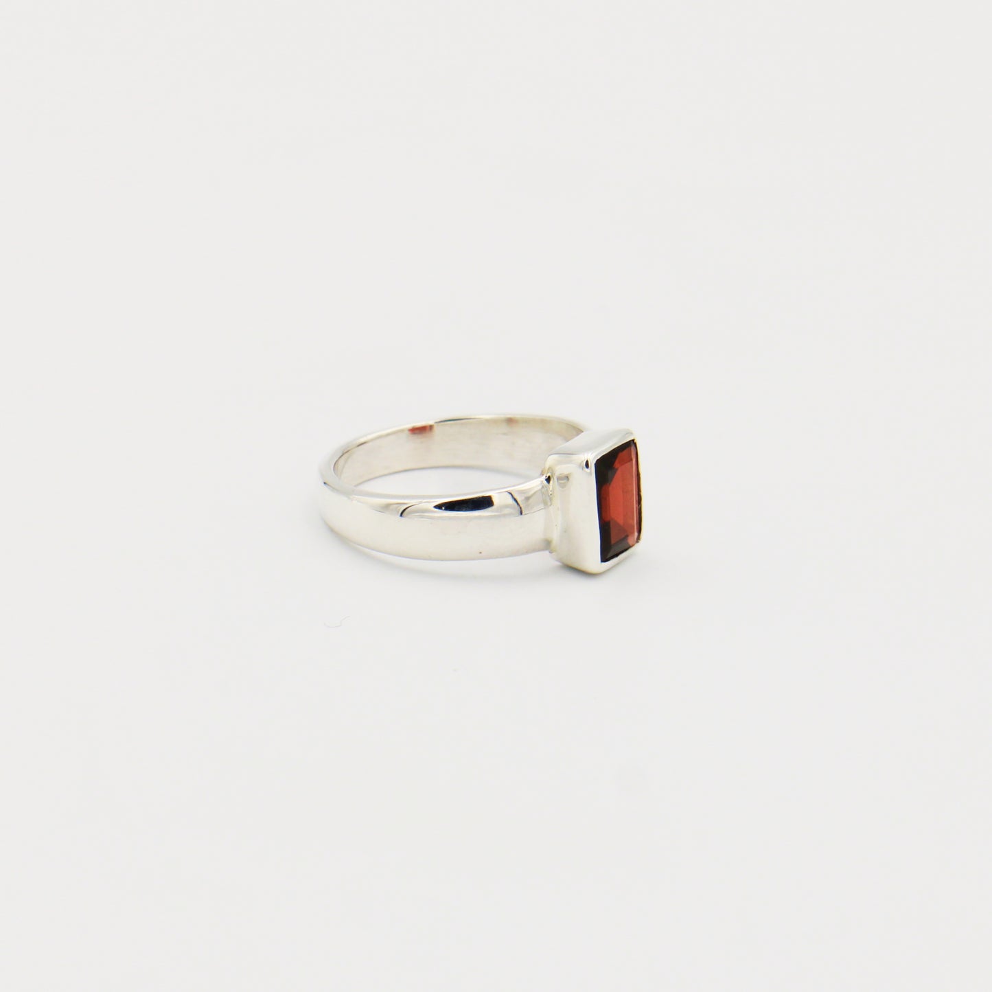 Garnet Emerald Cut Sterling Ring Size 8