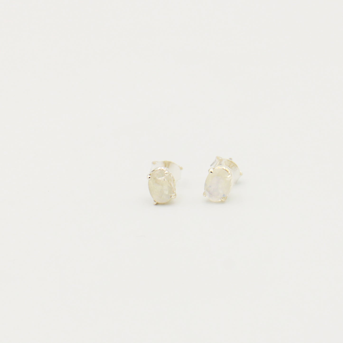 Rainbow Moonstone Oval Prong Sterling Studs