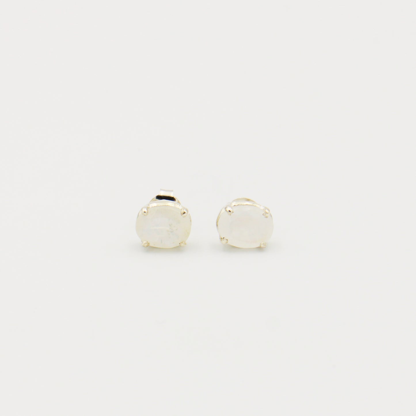 Rainbow Moonstone Large Oval Sterling Studs