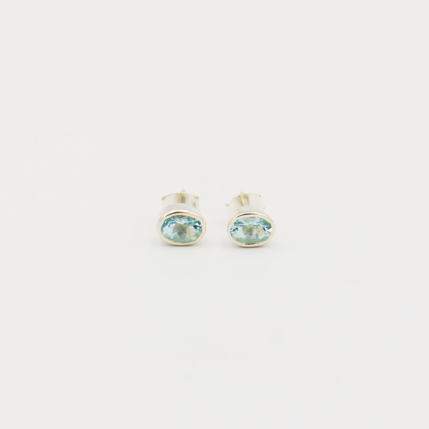 Aquamarine Oval Bezel Sterling Studs