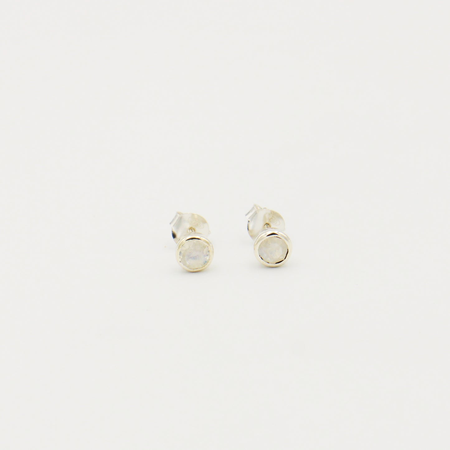 Rainbow Moonstone Small Round Bezel Sterling Studs