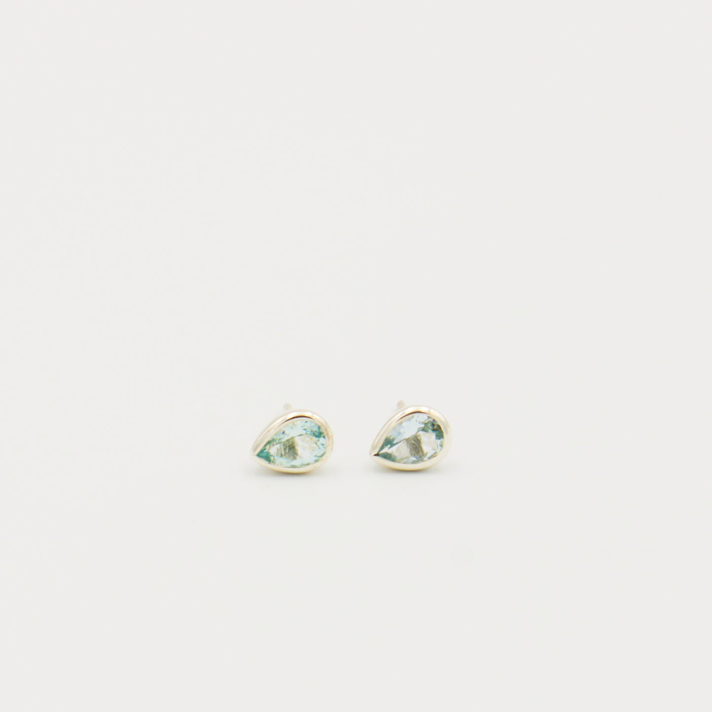 Aquamarine Teardrop Bezel Sterling Studs